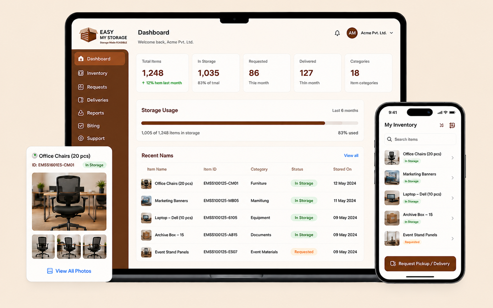 Easy My Storage customer dashboard preview