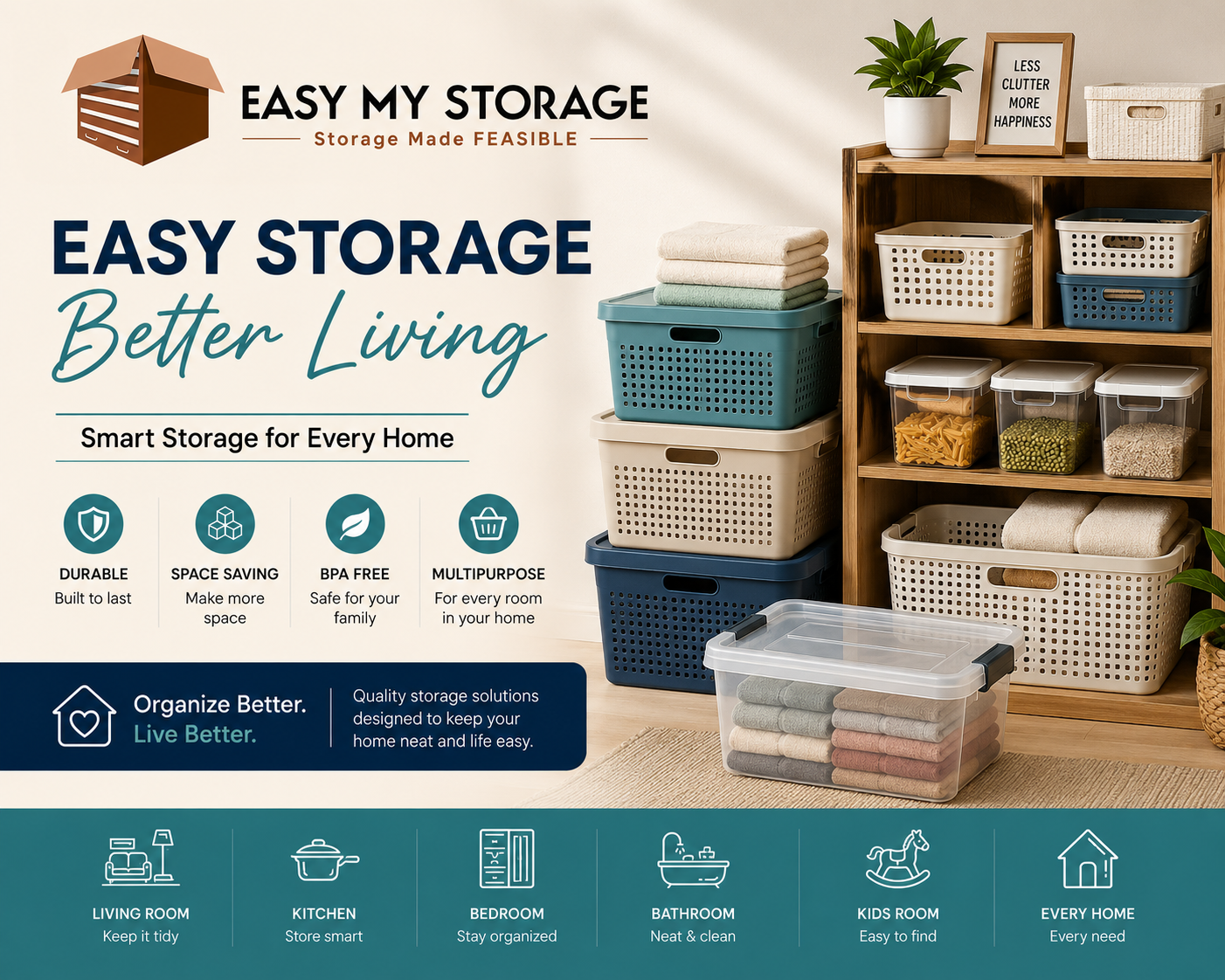 Easy Storage — smart household storage for every room of the home, less clutter and more happiness
